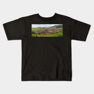 Panoramic View of Riquewihr and Surrounding Vineyards Kids T-Shirt
